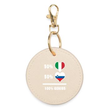 Slowenien und Italien Flaggen 100% genial - Runder Schlüsselanhänger - Auster - Vorne