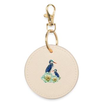 Der elegante Kranich mit Blumen - Runder Schlüsselanhänger - Auster - Vorne