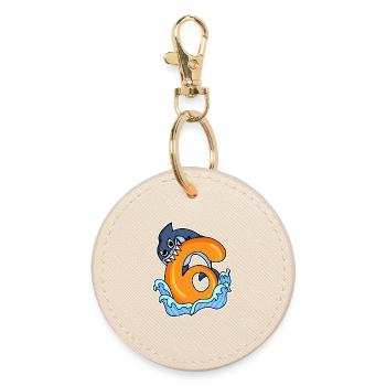 6 years old - 6th birthday with animal motif - shark - Round Keyring - oyster - Front
