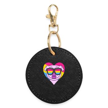 Pansexuell Schwein Herz Geschenk - Runder Schlüsselanhänger - Schwarz - Vorne