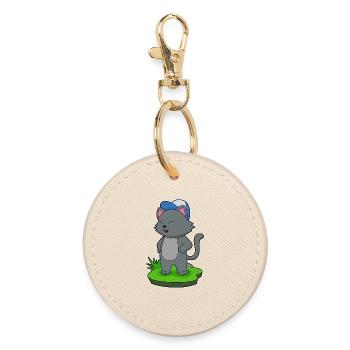 Cat Student Cap School - Round Keyring - oyster - Front