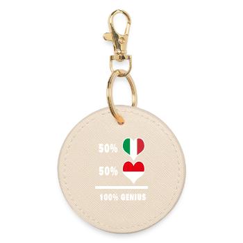 Indonesia and Italy flags 100% genius - Round Keyring - oyster - Front