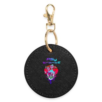 Psytrance Psychédélique Champignon Coucher de Soleil - Porte-clés rond - noir - Devant