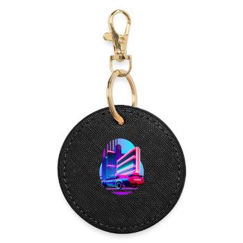 Retro Wave Sport Car 80s Vaporwave Skyline - Round Keyring - black - Front