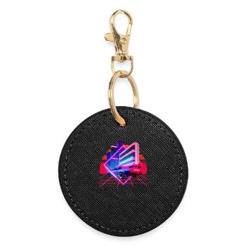 Retro Wave Sports Car 80s Skyline Vaporwave - Round Keyring - black - Front
