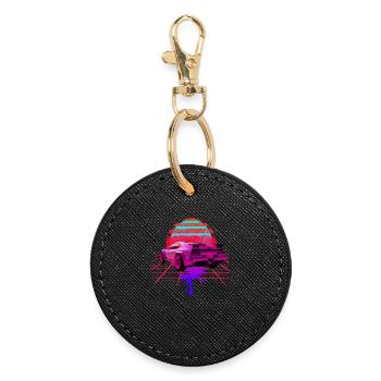 Retro Wave Car 80s Skyline Vaporwave - Round Keyring - black - Front