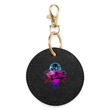 Retro Wave Sports Car Vaporwave - Round Keyring - black - Front