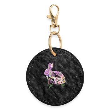 Flowers Easter Bunny - Round Keyring - black - Front