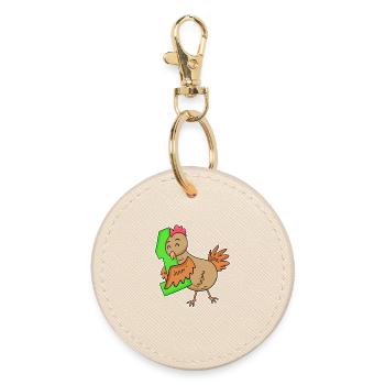 1 year old - Enrollment - Chicken motif - Winner - Round Keyring - oyster - Front