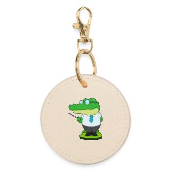 Crocodile Teacher Pointing Stick School - Round Keyring - oyster - Front