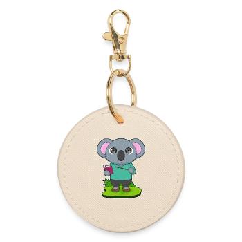 Koala Teacher Pointing Stick School - Round Keyring - oyster - Front