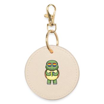 Rainbow - Turtle with glasses and heart - Round Keyring - oyster - Front