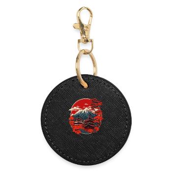 Japanese Pagoda Vintage Fuji Mountain China Art - Round Keyring - black - Front