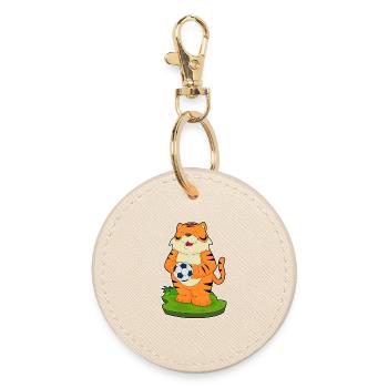 Tiger Soccer Player Soccer - Round Keyring - oyster - Front