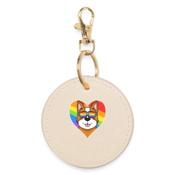 Rainbow - Chien Gallois Corgi Pembroke avec lunettes - Porte-clés rond - huître - Devant