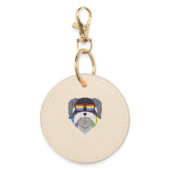 Rainbow - Dog Schnauzer with glasses and heart - Round Keyring - oyster - Front