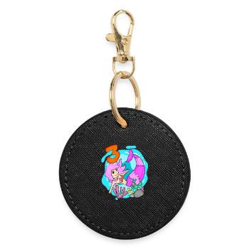 Fille 3 ans 3ème anniversaire sirène - Porte-clés rond - noir - Devant