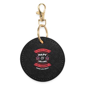 Deux Titres Papy Et Mécano Cadeau Humour - Porte-clés rond - noir - Devant