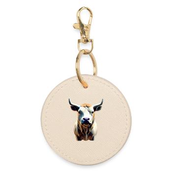 Cow - bull with horns - Round Keyring - oyster - Front