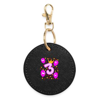 3ème anniversaire Fille Ballons Crown Stars - Porte-clés rond - noir - Devant