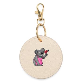 Koala Hairdresser Hair Dryer - Round Keyring - oyster - Front
