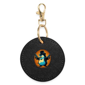 Penguin with pistols and hat - Round Keyring - black - Front