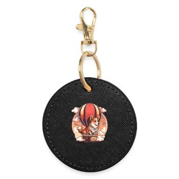 Dog in hot air balloon in pink clouds - Round Keyring - black - Front