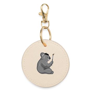 Koala Painter Brush Painting - Round Keyring - oyster - Front