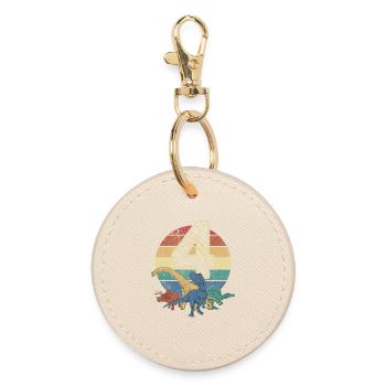 Dinosaur 4 Year Old Gift 4th Birthday Retro - Round Keyring - oyster - Front