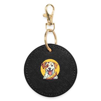 Chien avec pizza - Porte-clés rond - noir - Devant