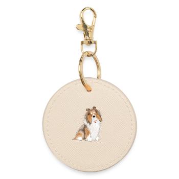 Happy Collie I Collie Rough I Longhair Collie - Round Keyring - oyster - Front