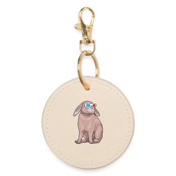 Rabbit Glasses - Round Keyring - oyster - Front