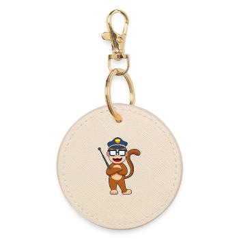 Monkey Policeman Baton Police - Round Keyring - oyster - Front