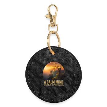 A Calm Mind brings Happiness - Round Keyring - black - Front