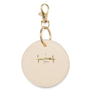 Paris Skyline Heartbeat Eiffel Tower France - Round Keyring - oyster - Front