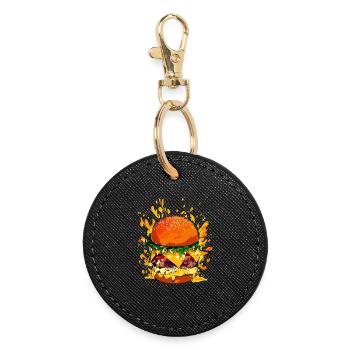Cheeseburger extravagant avec éclaboussures de fromage - Porte-clés rond - noir - Devant