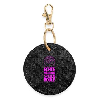 Echte Mädchen spielen Boule Bouler Boccia Spiel - Runder Schlüsselanhänger - Schwarz - Vorne