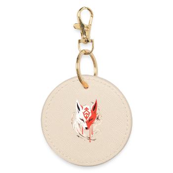 Kitsune Maske Japan Anime Kumiho Fuchs Samurai - Runder Schlüsselanhänger - Auster - Vorne