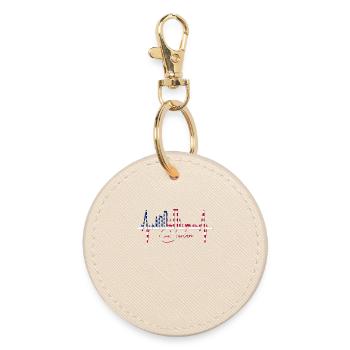 Boston Skyline Herzschlag USA Fan Herz Puls Liebe - Runder Schlüsselanhänger - Auster - Vorne