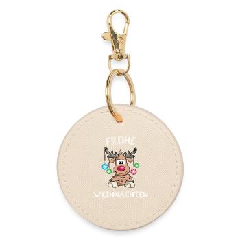 frohe weihnachten Elch Rentier Trend Elch Symbol - Runder Schlüsselanhänger - Auster - Vorne