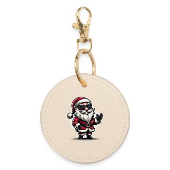 Santa Claus with Sunglasses Xmas Costume - Round Keyring - oyster - Front