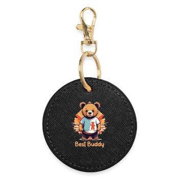 Teddy bear my best buddy - Round Keyring - black - Front