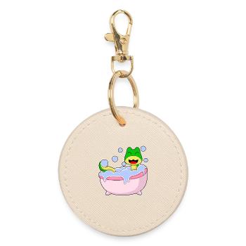 Snake Bathing Bathtub - Round Keyring - oyster - Front