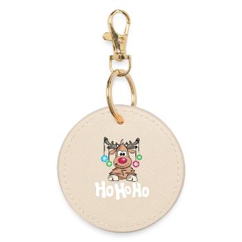 hohoho christmas baubles xmas reindeer comic - Round Keyring - oyster - Front