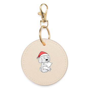 Maltese Dog Animal Christmas - Round Keyring - oyster - Front