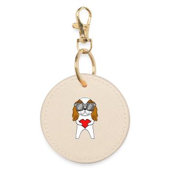 Dog with heart and glasses - Cavalier King Charles - Round Keyring - oyster - Front