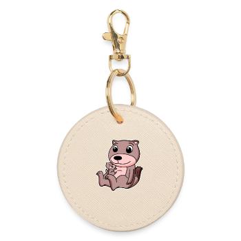 Famille de belettes - belette avec bébé - Porte-clés rond - huître - Devant