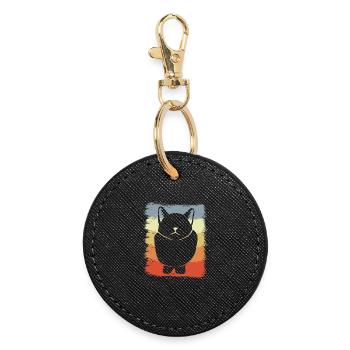 Cat Drawing Vintage Look - Round Keyring - black - Front