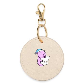 Cochon avec oreiller et bonnet somnolent - Porte-clés rond - huître - Devant