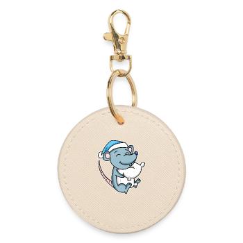 Souris avec oreiller et bonnet somnolent - Porte-clés rond - huître - Devant